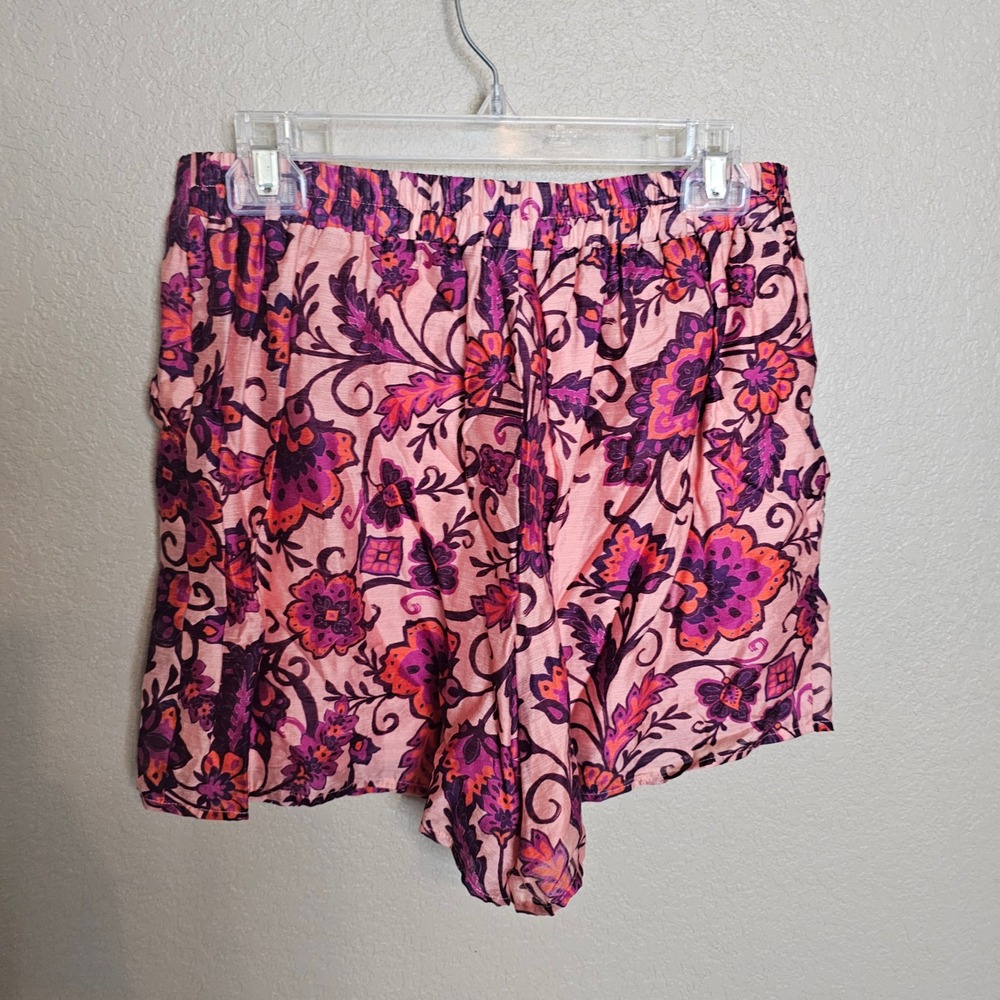 NWOT Ciebon Floral Paisley Lace Up‎ Shorts Pink Purple Summer Medium - Picture 4 of 11